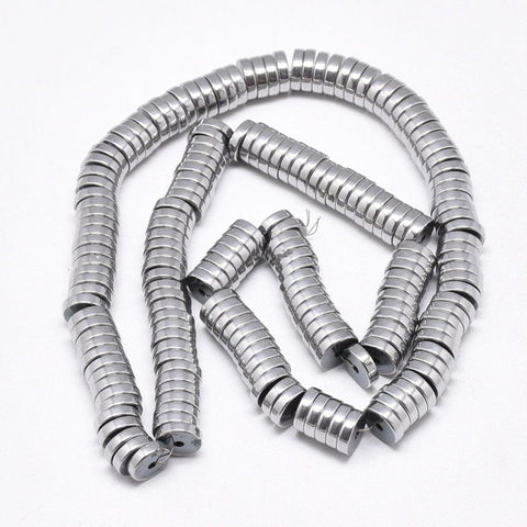 BeadsBalzar Beads & Crafts (HB5890B) Electroplate Non-magnetic Synthetic Hematite Beads Strands, Heishi Beads, Flat Round-Disc, Platinum Plated Size: about 8mm