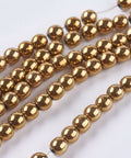 BeadsBalzar Beads & Crafts (HB6082A) Non-magnetic Synthetic Hematite Beads Strands, Round, Golden Plated 4mm in diameter, hole: 1mm;