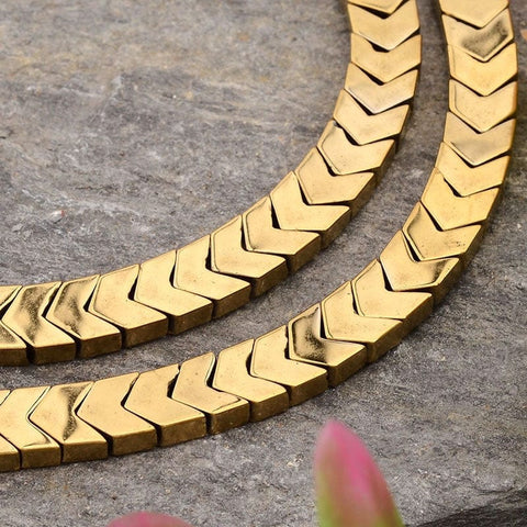 BeadsBalzar Beads & Crafts (HB6085B) Electroplated Arrows Non-magnetic Synthetic Hematite Bead Strands, Golden Plated 7mm wide, 6mm long, 3mm thick, hole: 1mm;