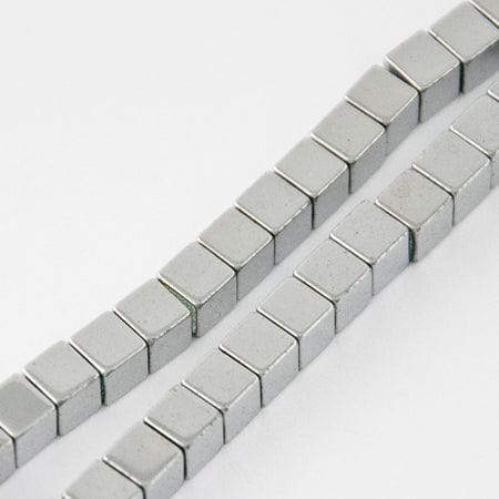 BeadsBalzar Beads & Crafts (HB7262-7) Non-magnetic Synthetic Hematite Beads ,Cube, Silver Plated 2mm