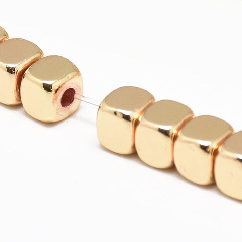 BeadsBalzar Beads & Crafts (HB7504-KC) Hematite Beads Strands, Cube, Light Gold Plated 6mm