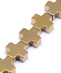 BeadsBalzar Beads & Crafts (HC3043-01) Electroplate Non-magnetic Synthetic Hematite  Cross, Golden Plated 10mm (10 PCS)