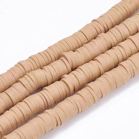 BeadsBalzar Beads & Crafts (HE6578E)  Handmade Polymer Clay Beads, Disc-Flat Round, Heishi Beads, SandyBrown 6mm in diameter, 1mm thick