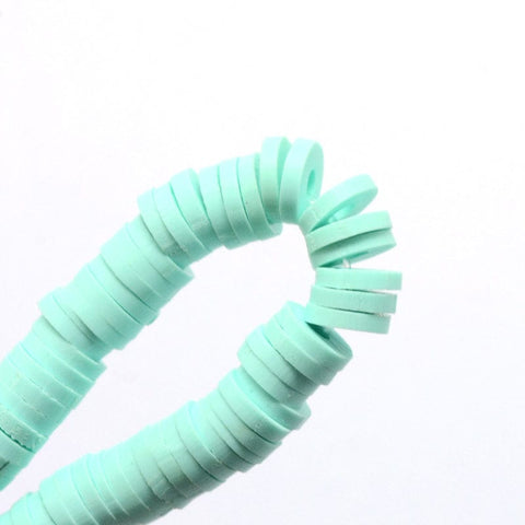 BeadsBalzar Beads & Crafts (HE6578L) Handmade Polymer Clay, Disc-Flat Round, Heishi Beads, Aquamarine 6mm
