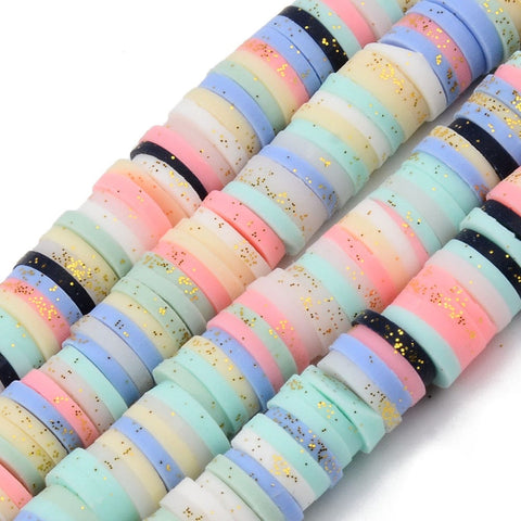 BeadsBalzar Beads & Crafts (HE8340-009) Handmade Polymer Clay with Glitter Gold Powder, Heishi Beads 6X1mm (1 STR)