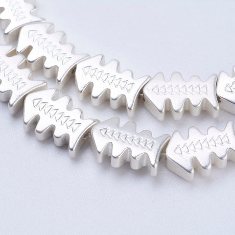 BeadsBalzar Beads & Crafts (HF7036A) Synthetic Hematite Beads Strands, Fishbone, Silver Plated 10mm long