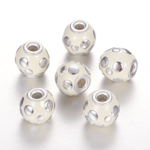 BeadsBalzar Beads & Crafts (IB5233) Round Handmade Indonesia Beads, Platinum, Ivory 13MM (4 PCS)