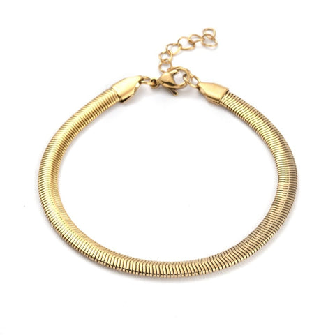BeadsBalzar Beads & Crafts ION PLATED GOLD (SB7943G) (SB7943X) 304 Stainless Steel Flat Snake Chain Bracelet, (20.2cm)