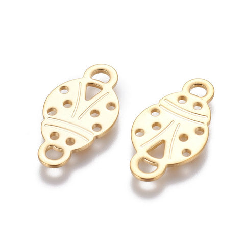 BeadsBalzar Beads & Crafts (LB6175) 304 Stainless Steel Links, Ladybug, Golden 13mm wide, 24mm long (2 PCS)