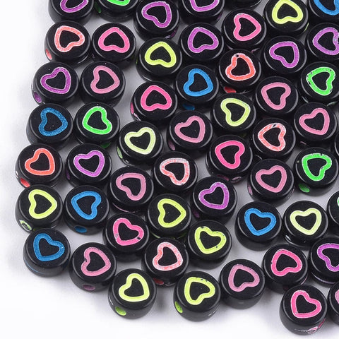 BeadsBalzar Beads & Crafts (LB6555-24C) Craft Style Acrylic Beads, Flat Round with Heart, 7mm (10 GMS +-70 PCS)