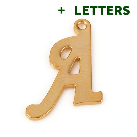 BeadsBalzar Beads & Crafts (LE7907X-4PC) 304 Stainless Steel Pendants, Letter , Golden 15mm (4 PCS)
