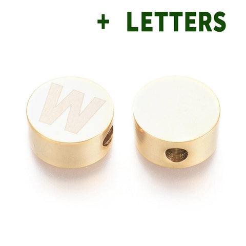 BeadsBalzar Beads & Crafts (LE7908X) 304 Stainless Steel Beads, Flat Round Letter, 10mm (1 PC)