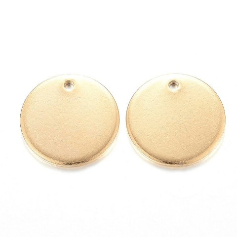 BeadsBalzar Beads & Crafts (LEN-SH6029) LASER ENGRAVE 304 Stainless Steel Charms, Flat Round, Golden 15mm