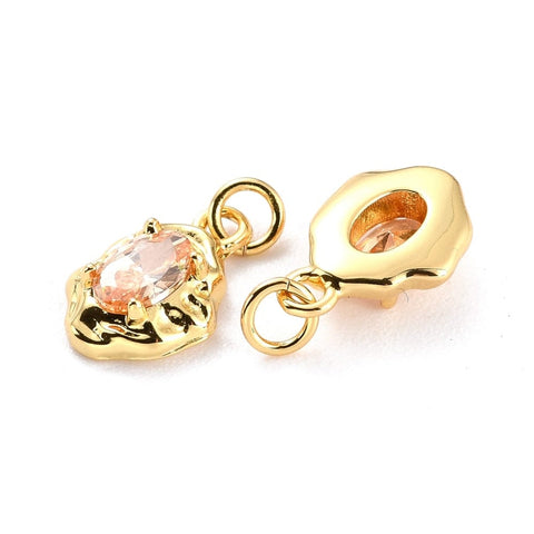 BeadsBalzar Beads & Crafts LIGHT SALMON (GQP8411-A) (GQP8411-X) Brass Micro Pave Cubic Zirconia Pendant, Real 18K Gold Plated, Oval, 8x12mm (2 PCS)