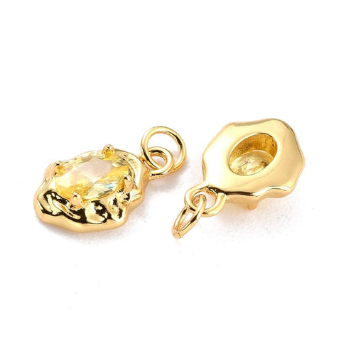 BeadsBalzar Beads & Crafts LIGHT YELLOW (GQP8411-C) (GQP8411-X) Brass Micro Pave Cubic Zirconia Pendant, Real 18K Gold Plated, Oval, 8x12mm (2 PCS)