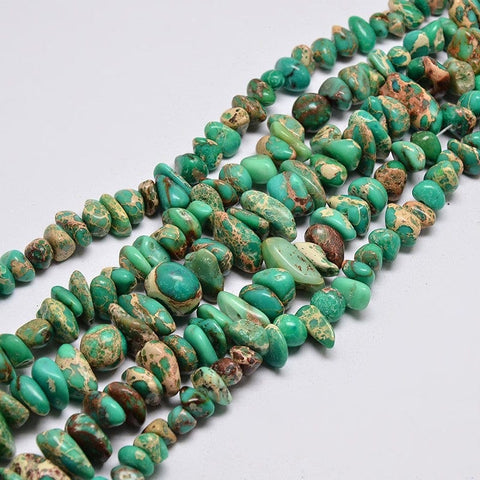 BeadsBalzar Beads & Crafts LT SEA GREEN (GB4671-05C) (GB4671-X) Natural Imperial Jasper Beads Strands, Chips, Dyed, 4~10mm