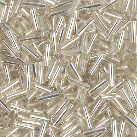 BeadsBalzar Beads & Crafts (MB2-0001) MIYUKI BUGLES #2 - 6 X 1,7 MM CRYSTAL SILVER LINED (20 GMS)
