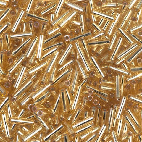 BeadsBalzar Beads & Crafts (MB2-0003) MIYUKI BUGLES #2 - 6 X 1,7 MM SILVER LINED GOLD (20 GMS)