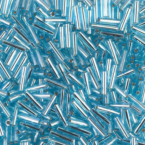 BeadsBalzar Beads & Crafts (MB2-0018) MIYUKI BUGLES #2 - 6 X 1,7 MM AQUA SILVER LINED (20 GMS)