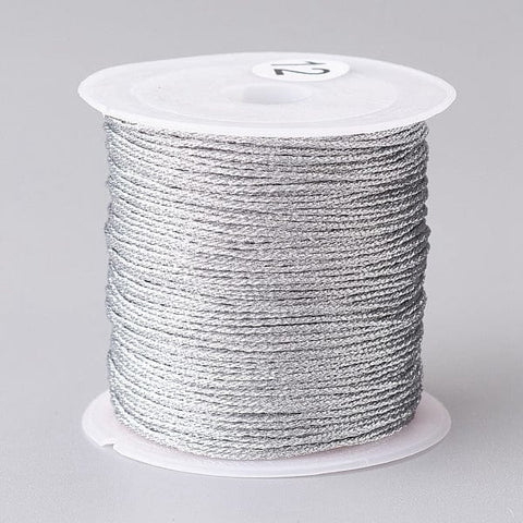 BeadsBalzar Beads & Crafts (MC7013-03C) Metallic Cord, Silver  0.8mm (25 METS)