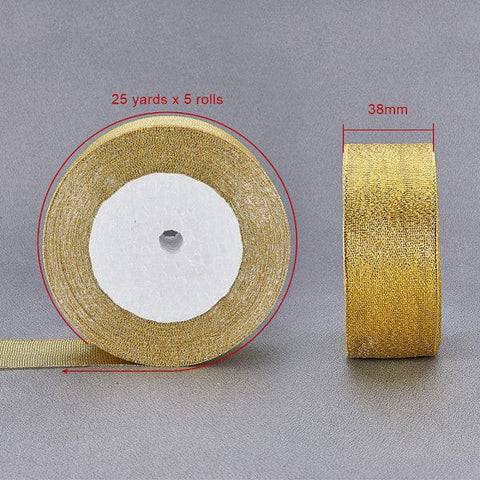 BeadsBalzar Beads & Crafts (MC7018-JC) Glitter Metallic Ribbon, Sparkle Ribbon, Gold 3MM wide (23 mets)