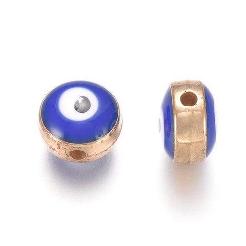 BeadsBalzar Beads & Crafts (EY8346-X) Acrylic Enamel Beads, Flat Round with Evil Eye, Golden, 7.5mm (10 PCS)