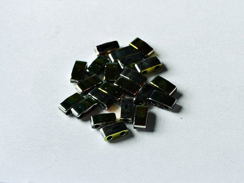 BeadsBalzar Beads & Crafts (MHT-55109) MIYUKI HALF TILA BEADS BLACK VITRAIL FULL (7.1 GMS)