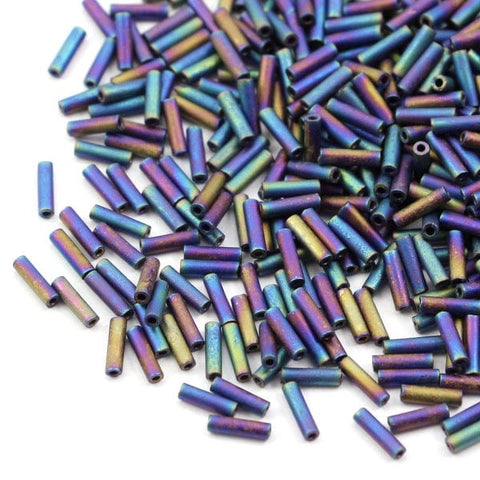 BeadsBalzar Beads & Crafts MIYUKI BUGLES #2 - 6 X 1,7 MM MATTED MULTI IRIS (MB2-0401FR)