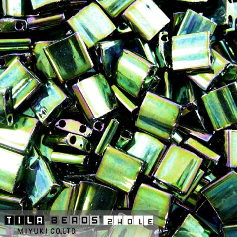 BeadsBalzar Beads & Crafts (MTL-0468) MIYUKI TILA BEADS METALLIC GREEN IRIS