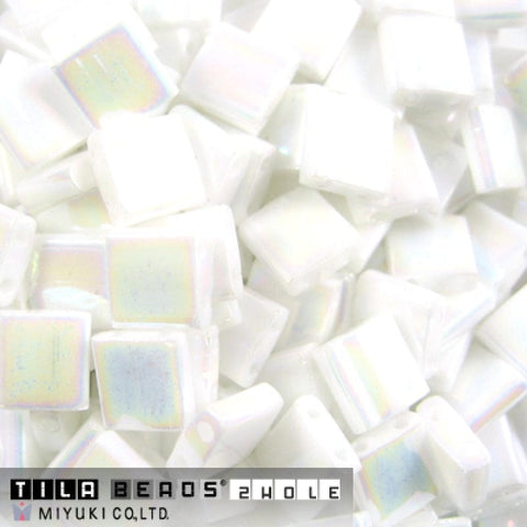BeadsBalzar Beads & Crafts (MTL-0471-50G) MIYUKI TILA BEADS WHITE PEARL AB (50 GMS)