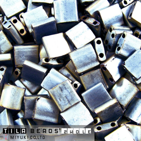 BeadsBalzar Beads & Crafts (MTL-2002) MIYUKI TILA BEADS MATTED METALLIC SILVER GREY (7.1GMS)