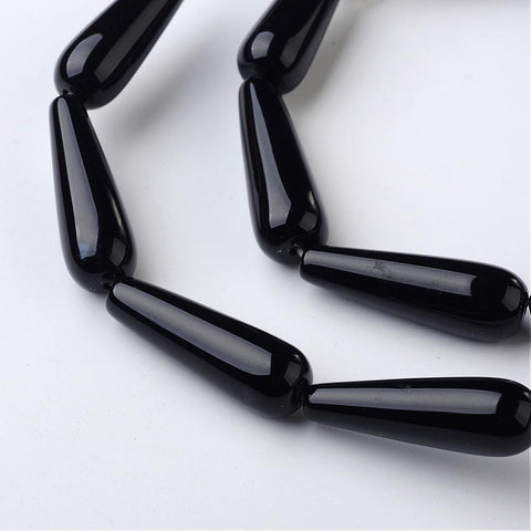 BeadsBalzar Beads & Crafts NATURAL BLACK ONYX (BG4782-29A) (BG4782-X) Natural eardrop Beads 10x30mm (2 PCS)