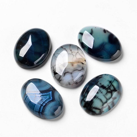BeadsBalzar Beads & Crafts Natural Dragon Veins Cabochons, Flat Back, Oval, Dyed, MarineBlue 25MM (BG5127)