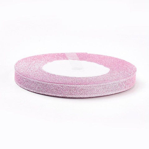 BeadsBalzar Beads & Crafts (OR7019-16) PEARPINK (OR7019-X) Polyester Organza Ribbon, Glitter Metallic,10mm wide (23 METS)