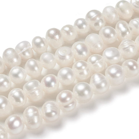 BeadsBalzar Beads & Crafts (PE404) Freshwater Pearl Beads, Potato, Old Lace 6~7mm  (1 STR)