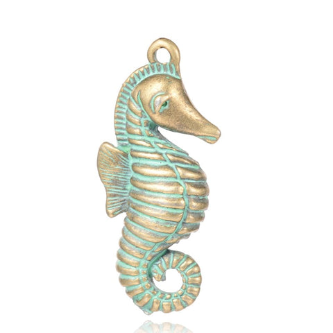 BeadsBalzar Beads & Crafts (PE5624) Sea Horse Alloy , Antique Bronze & Green Patina Size: about 14mm wide, 31mm long,
