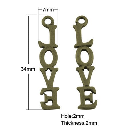 BeadsBalzar Beads & Crafts (PE941) Tibetan Style Pendants, Love, Antique Bronze 34x7mm (10 PCS)