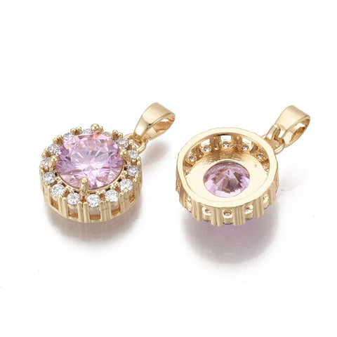 BeadsBalzar Beads & Crafts PEARL PINK (GQP7869B) (GQP7869X) Brass Micro Pave Cubic Zirconia Charms, 14mm long (1 PC)