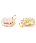 BeadsBalzar Beads & Crafts PINK (FL8715-03) (FL8715-X) Brass Pendants, with Enamel Flower, 17x15mm (2 PCS)