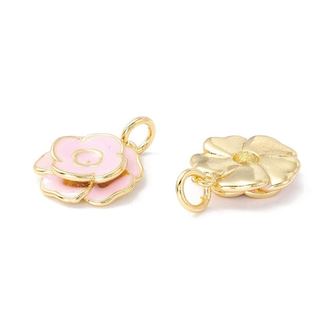 BeadsBalzar Beads & Crafts PINK (FL8715-03) (FL8715-X) Brass Pendants, with Enamel Flower, 17x15mm (2 PCS)