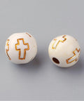 BeadsBalzar Beads & Crafts Plating Acrylic Beads, Golden Metal Enlaced, Round with Cross, Beige (CR5147)