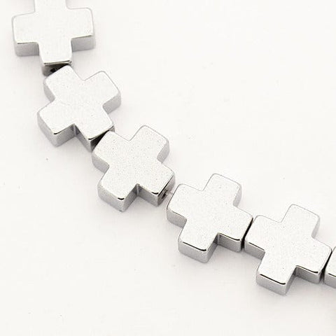 BeadsBalzar Beads & Crafts PLATINUM PLATED (CH5696-F) (CH5696-X) Hematite Greek Cross Beads 10mm (10 PCS)
