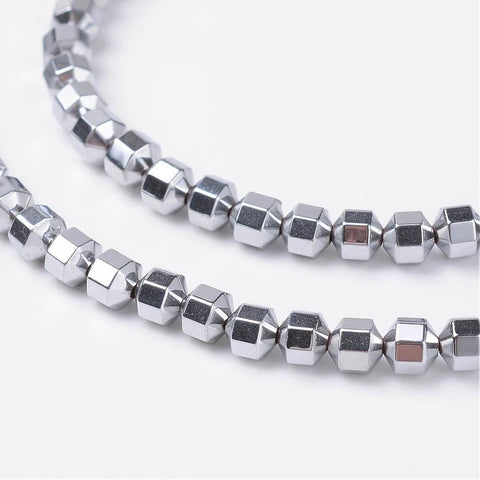 BeadsBalzar Beads & Crafts PLATINUM PLATED (HB5305-12G) (HB5305-X) Synthetic Hematite Beads, Golden Plated S 4mm |(1 STR)