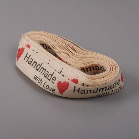 BeadsBalzar Beads & Crafts (PR7605-14A)Printed Cotton Ribbon 'Handmade with Love' 15mm (4.5m)