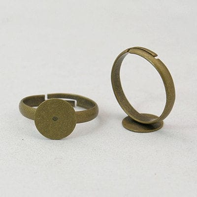 BeadsBalzar Beads & Crafts (RB6384A) Brass Pad Ring Base Findings, Adjustable, Antique Bronze 17mm inner tray: about 10mm in diameter. (4 PCS)