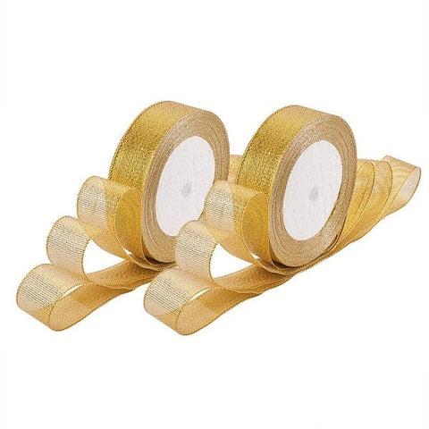 BeadsBalzar Beads & Crafts (RC7017-JC) GOLD (RC7017-X) Glitter Metallic Ribbon, Sparkle Ribbon, 25mm wide (23 mets)