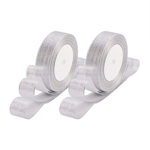 BeadsBalzar Beads & Crafts (RC7017-YC) SILVER (RC7017-X) Glitter Metallic Ribbon, Sparkle Ribbon, 25mm wide (23 mets)