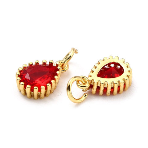 BeadsBalzar Beads & Crafts RED (GQD8005-02) (GQD8005-X) Brass Micro Pave Cubic Zirconia Pendants Teardrop, 7.5x12mm (2PCS)