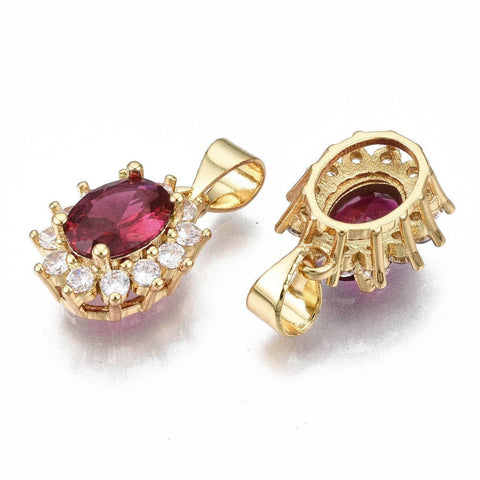 BeadsBalzar Beads & Crafts RED/ROSE  (GQZ8017-RED) (GQZ8017-X) Brass Micro Pave Cubic Zirconia Charms, 14x11.5mm  (1 PC)