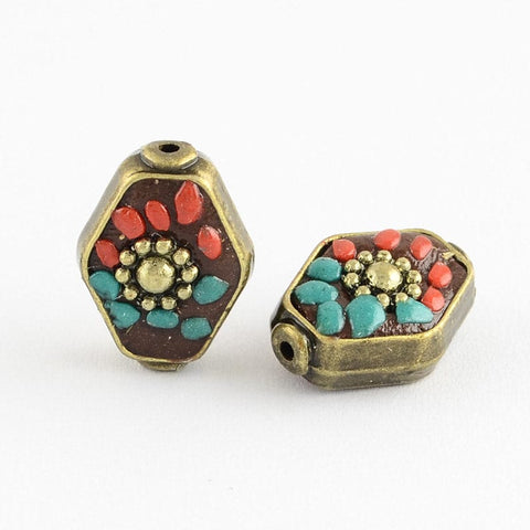 BeadsBalzar Beads & Crafts Rhombus Handmade Indonesia Beads, with Alloy Cores, Antique Bronze, 20MM (IB5203)